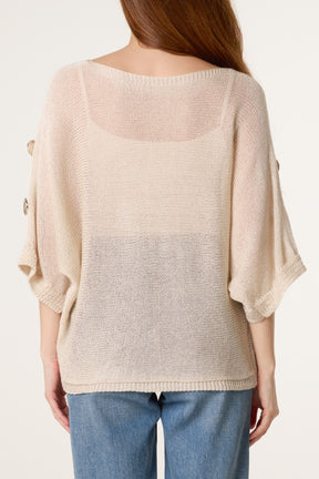 Gold Button Filigree Knit Top