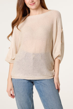 Gold Button Filigree Knit Top