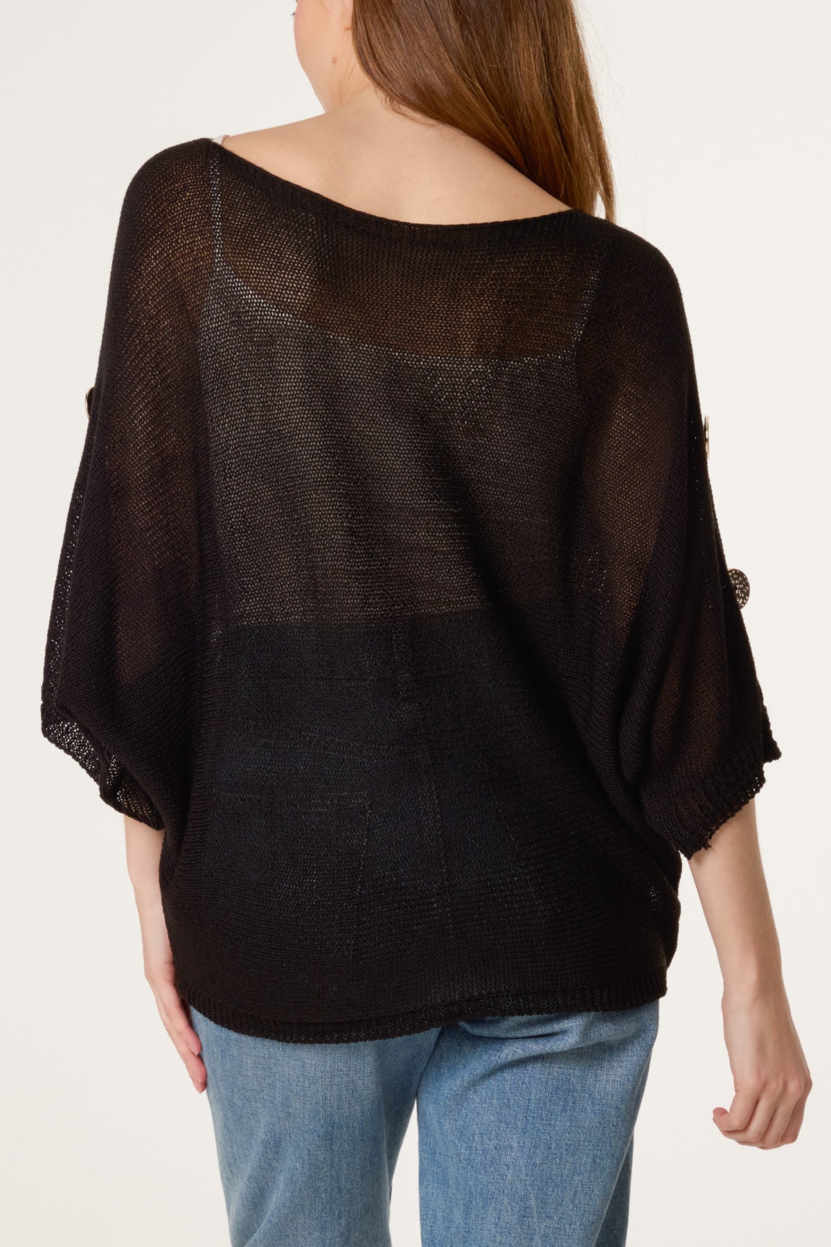 Gold Button Filigree Knit Top