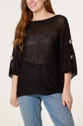 Gold Button Filigree Knit Top