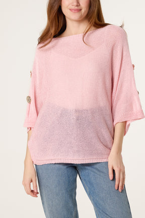 Gold Button Filigree Knit Top