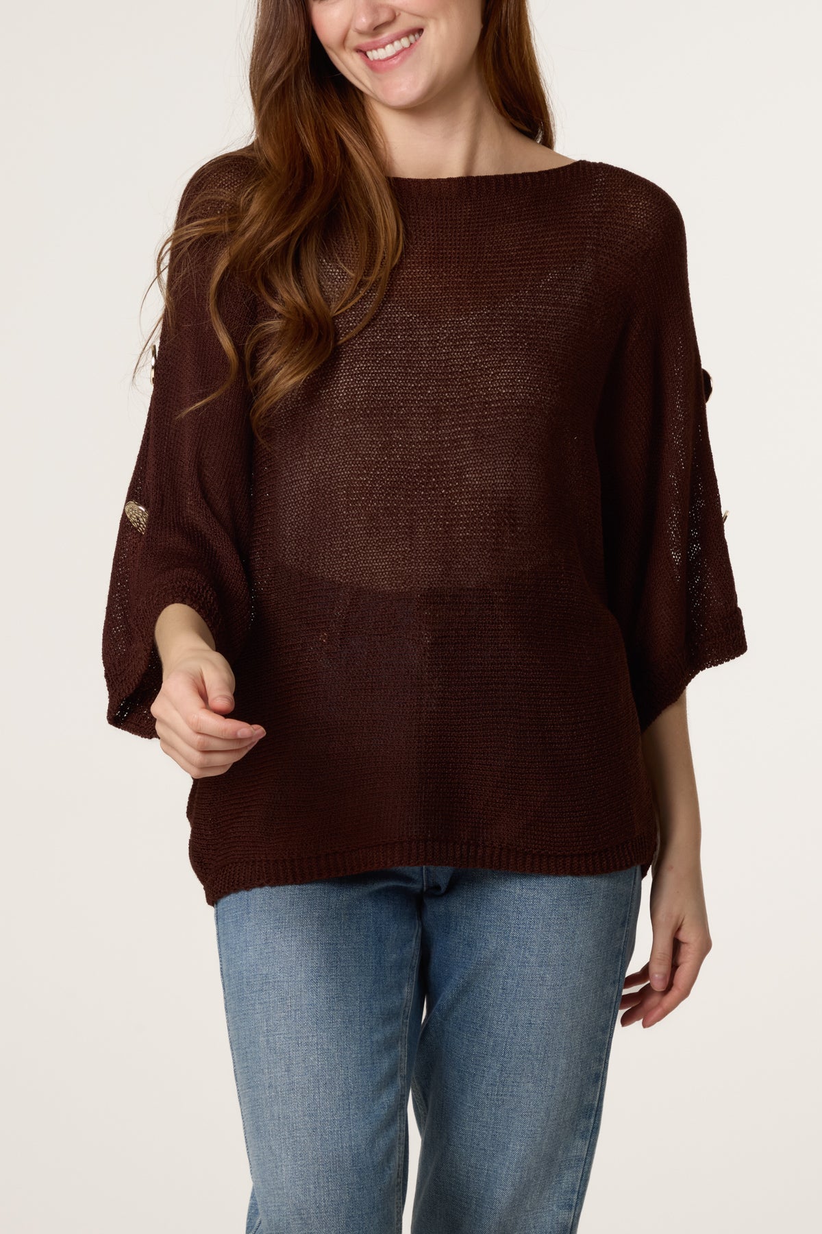 Gold Button Filigree Knit Top