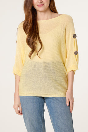 Gold Button Filigree Knit Top