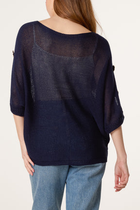 Gold Button Filigree Knit Top