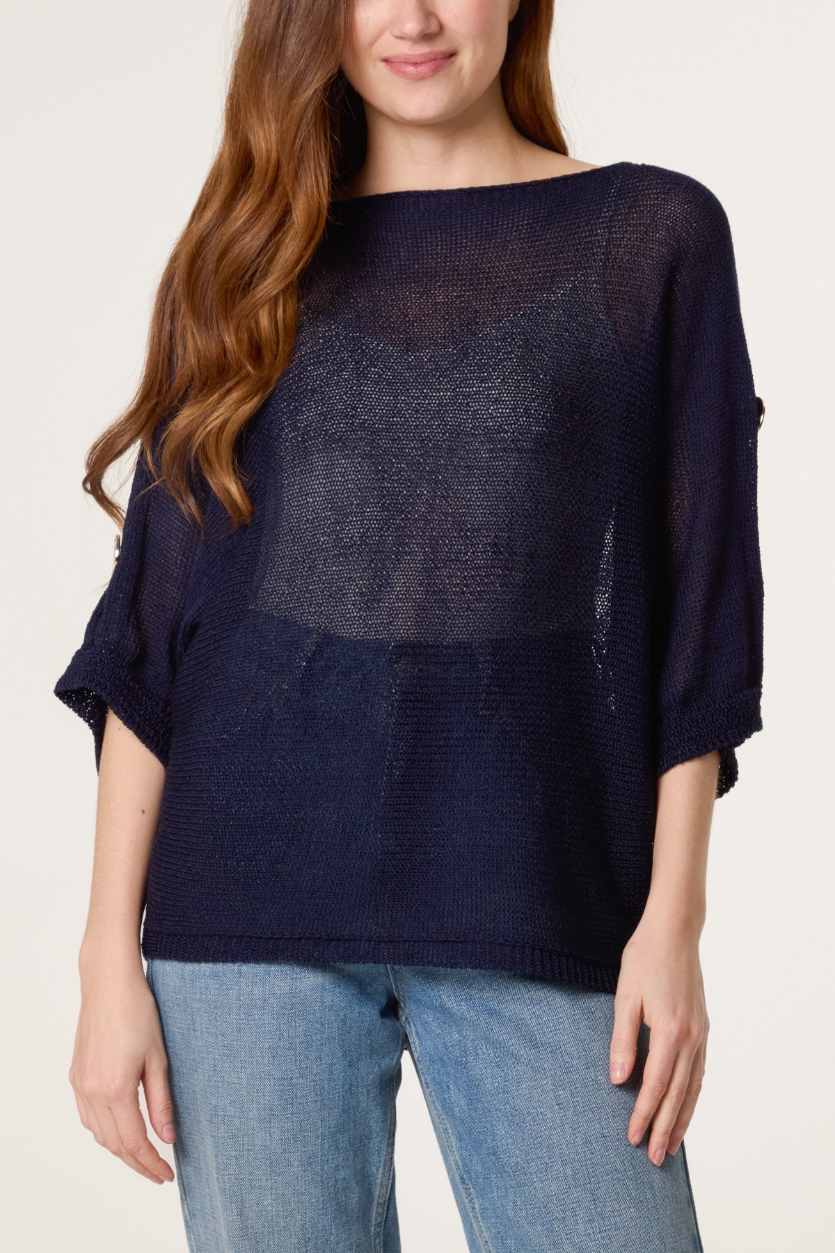 Gold Button Filigree Knit Top