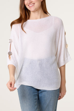 Gold Button Filigree Knit Top
