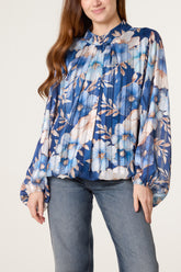 Metallic High Neck Chiffon Puffball Top