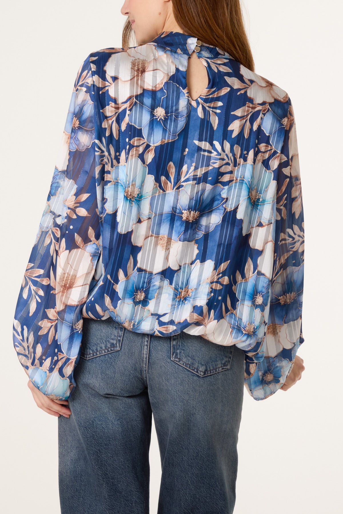 Metallic High Neck Chiffon Puffball Top