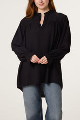 Grandad Collar Bell Sleeve Blouse
