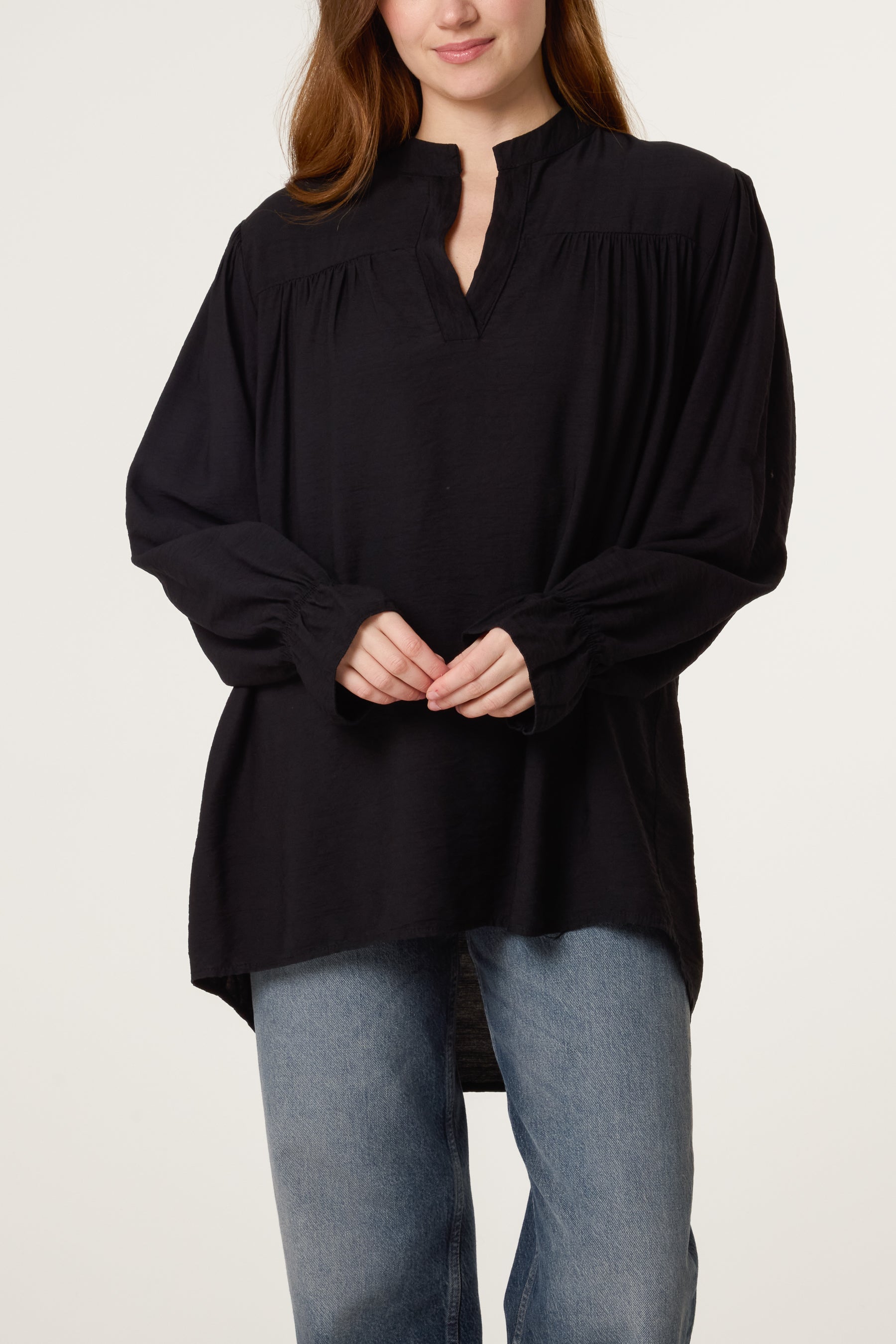 Grandad Collar Bell Sleeve Blouse