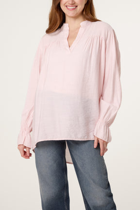 Grandad Collar Bell Sleeve Blouse