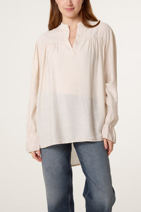 Grandad Collar Bell Sleeve Blouse