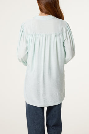 Grandad Collar Bell Sleeve Blouse