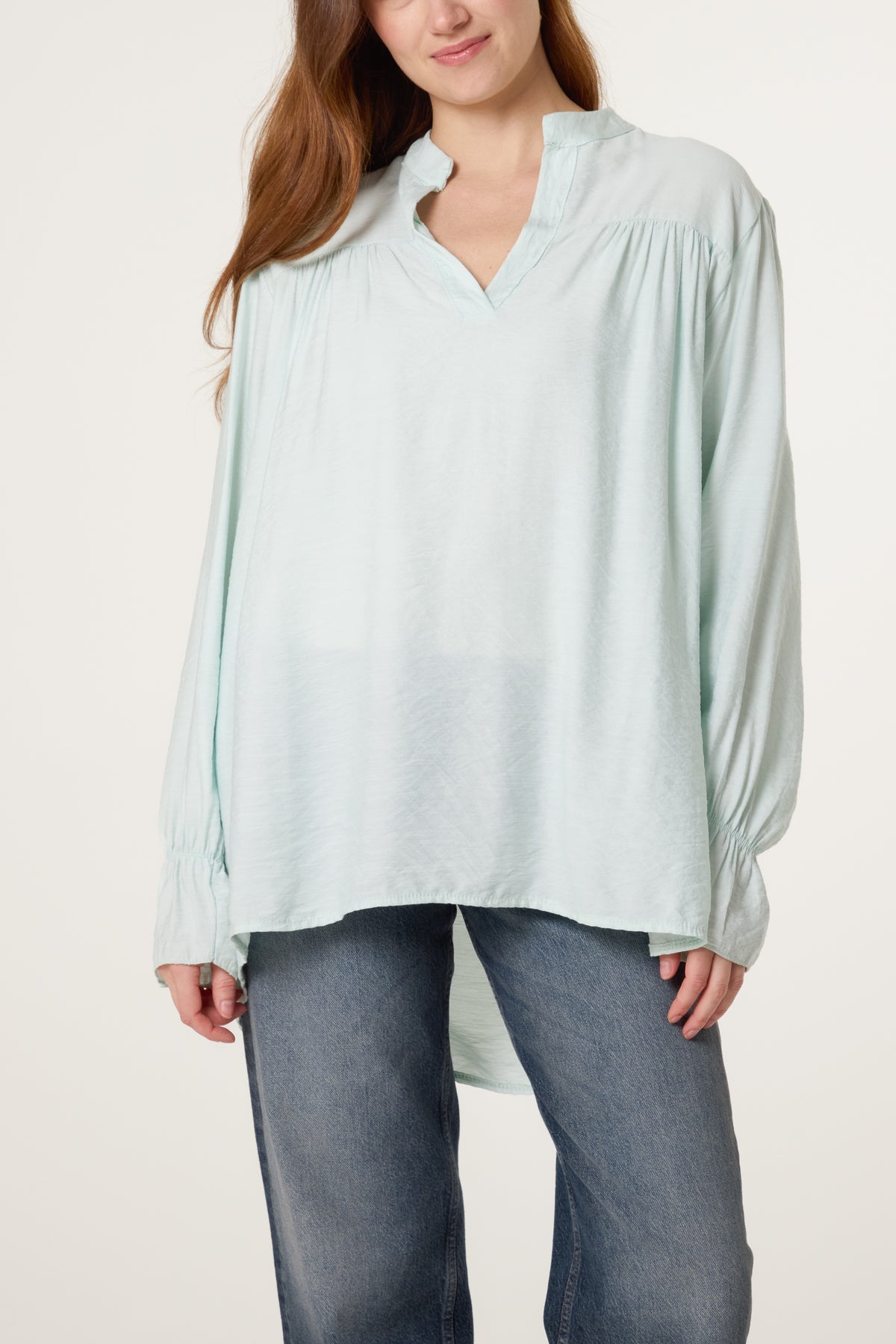 Grandad Collar Bell Sleeve Blouse