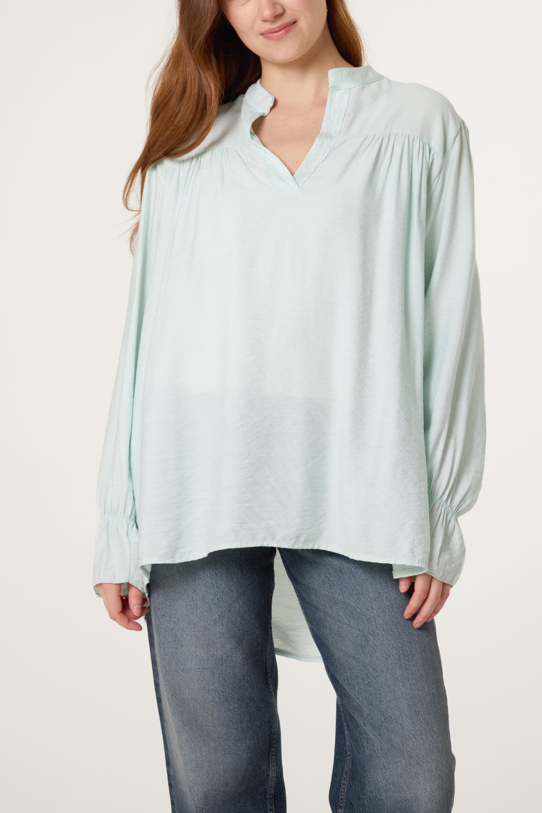 Grandad Collar Bell Sleeve Blouse