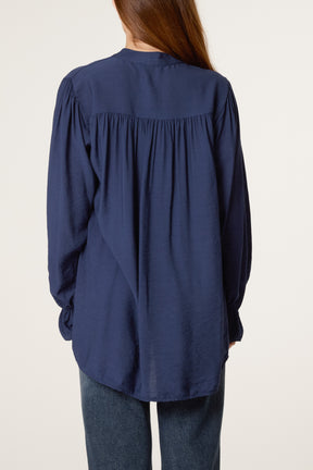Grandad Collar Bell Sleeve Blouse