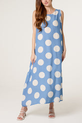 Sleeveless Polka Dot Midi Dress