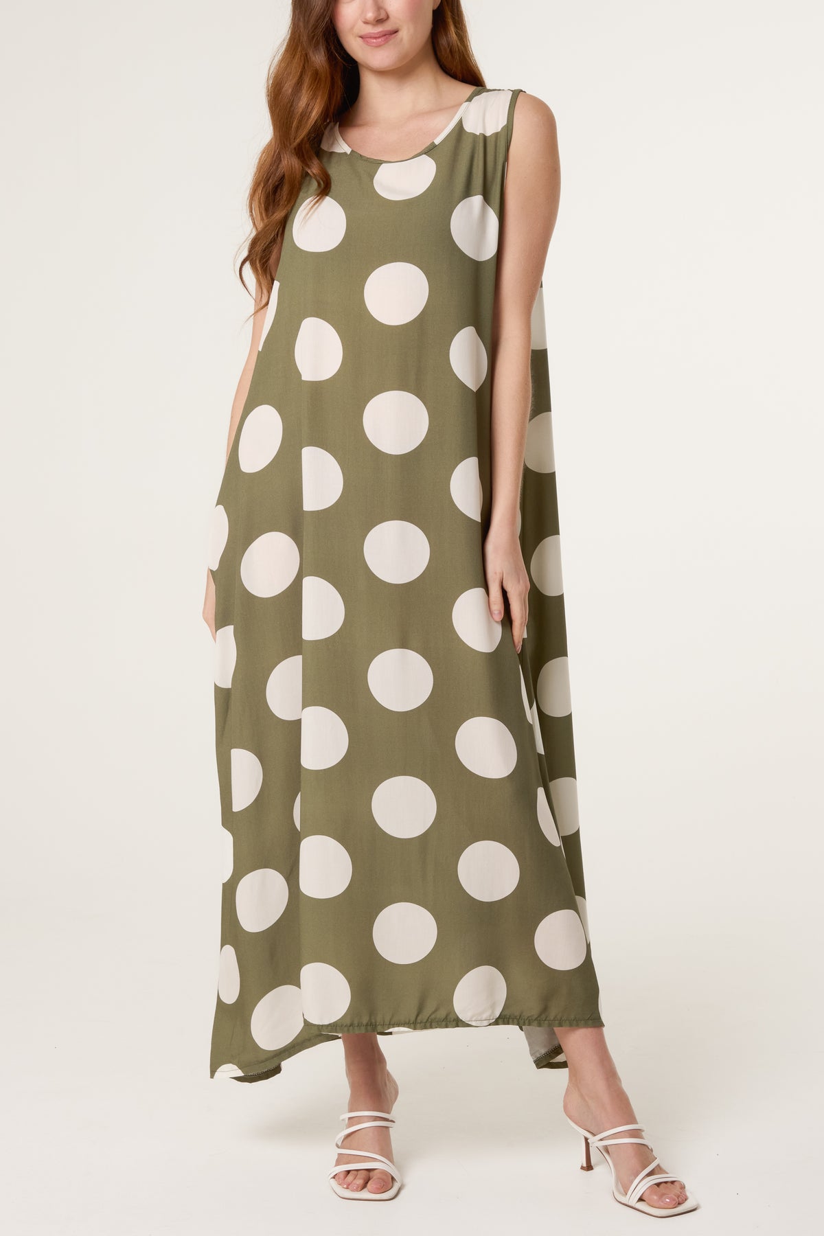 Sleeveless Polka Dot Midi Dress