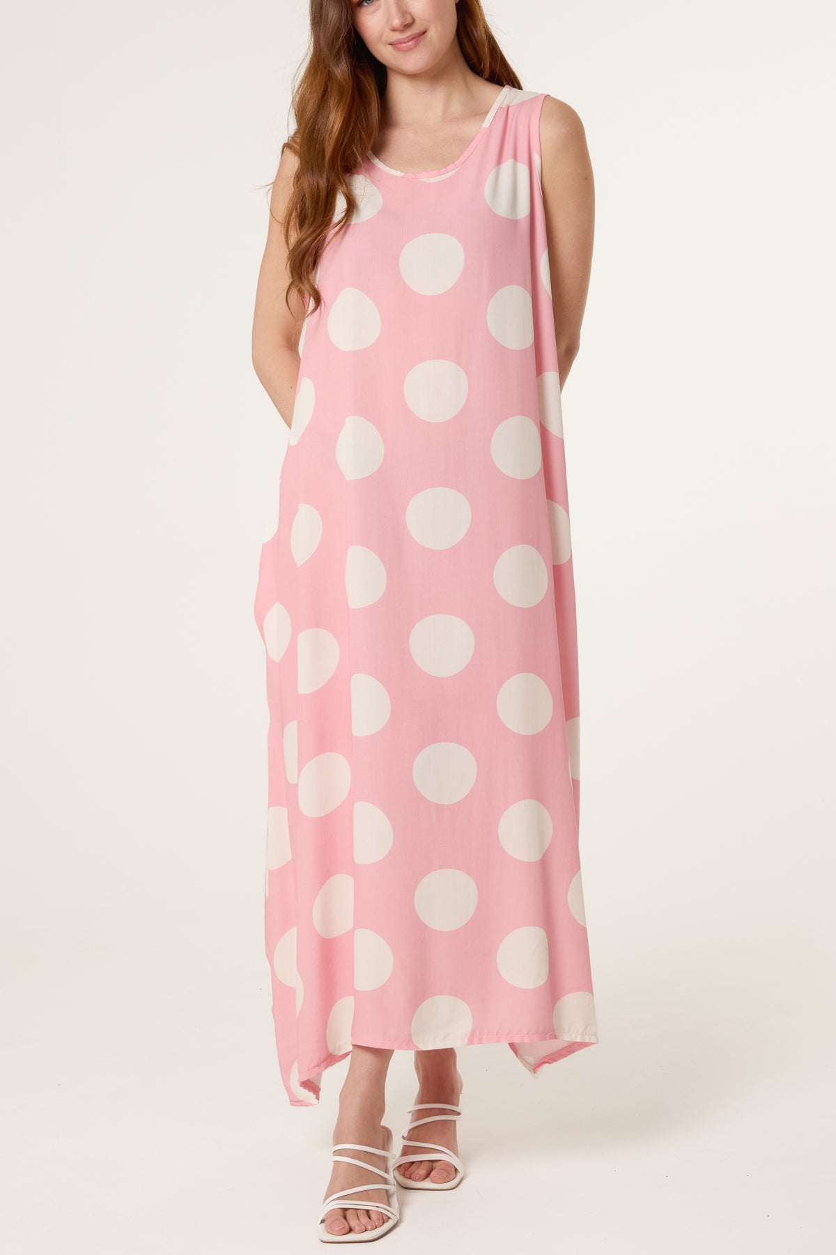 Sleeveless Polka Dot Midi Dress