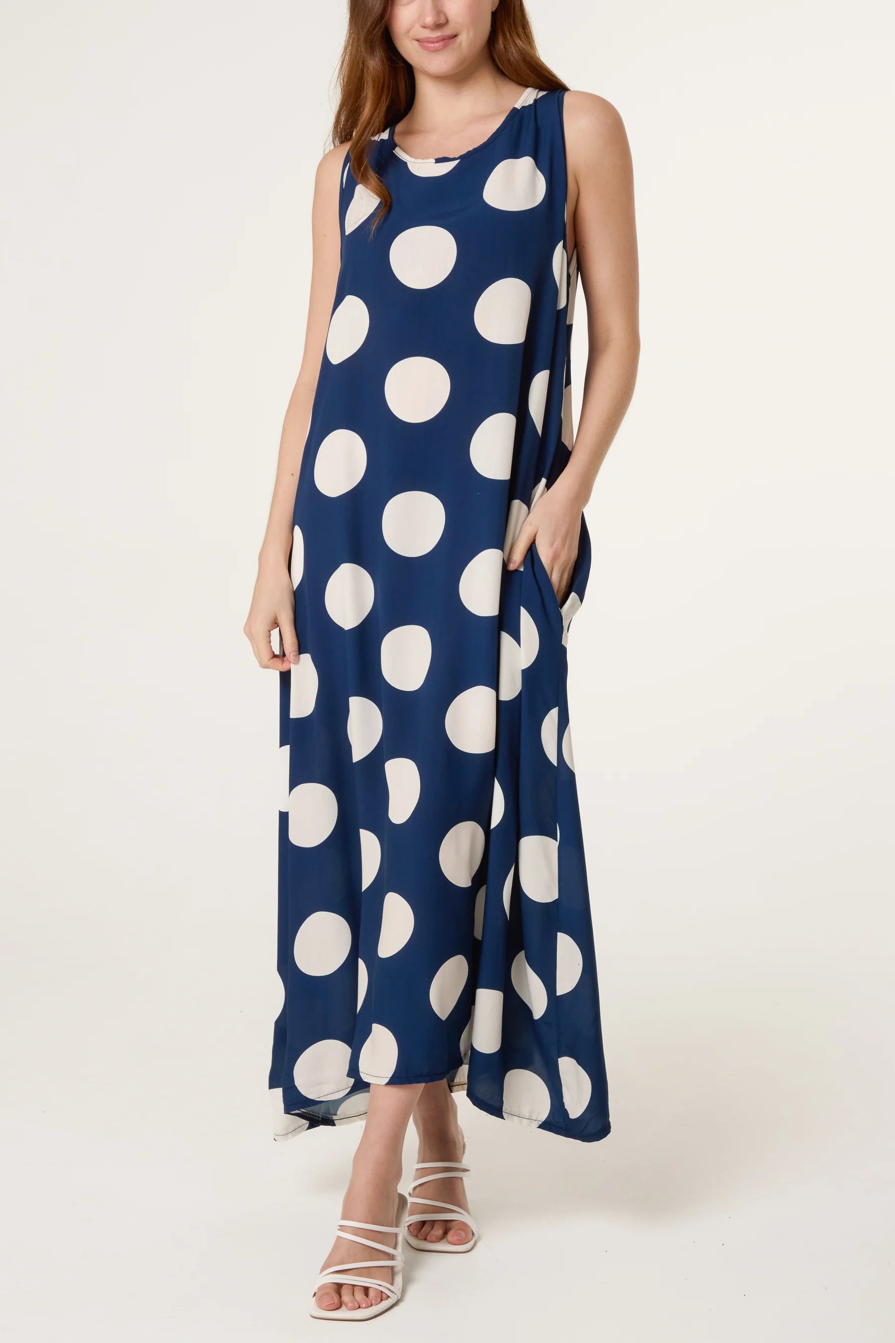 Sleeveless Polka Dot Midi Dress
