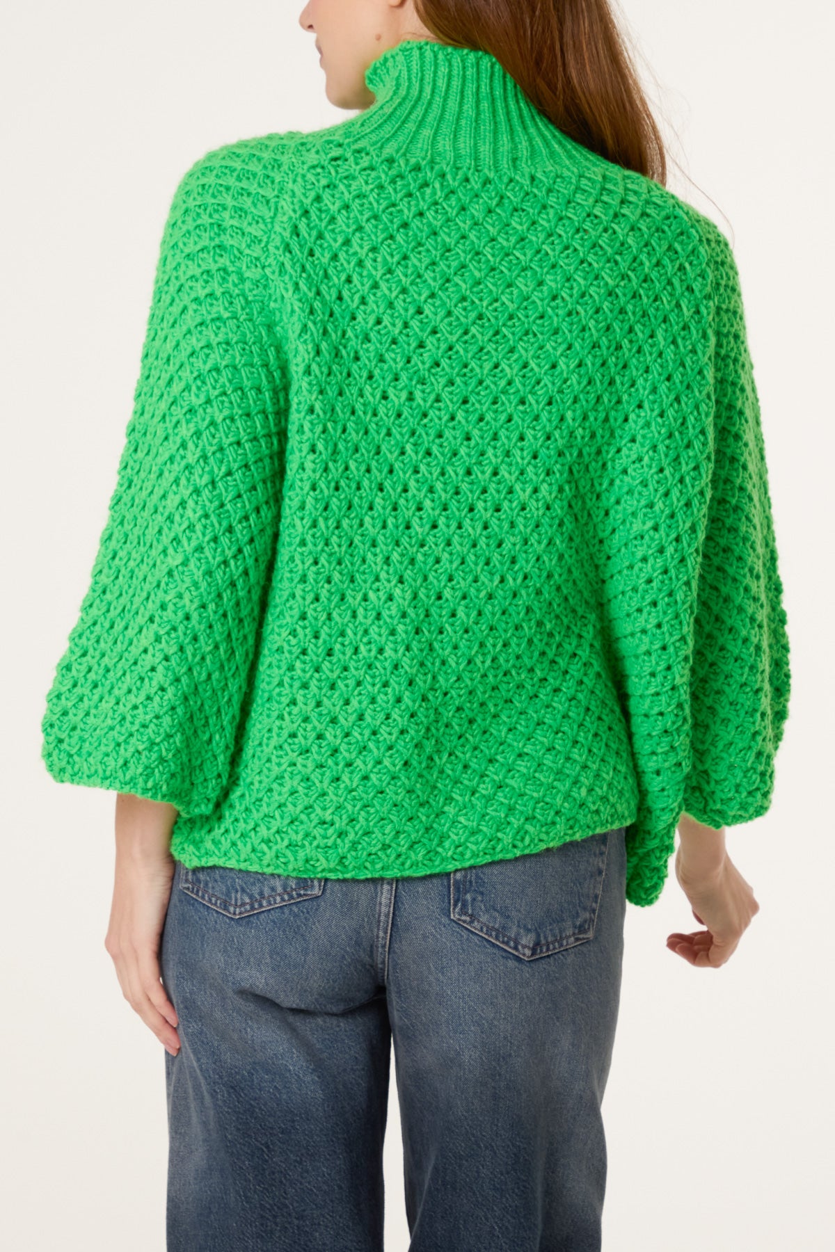 High Neck Crochet Chunky Knit Jumper