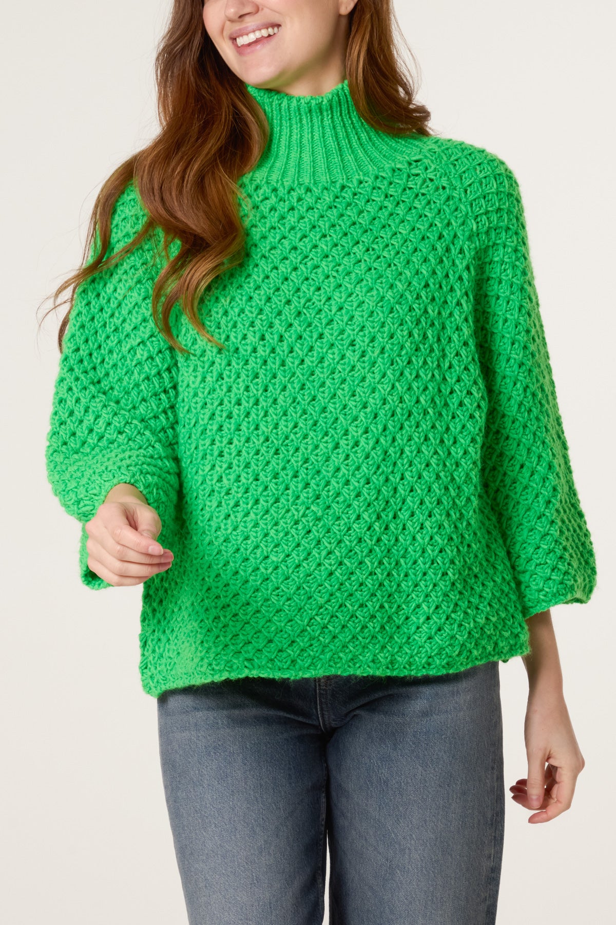 High Neck Crochet Chunky Knit Jumper