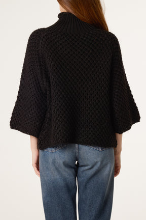 High Neck Crochet Chunky Knit Jumper