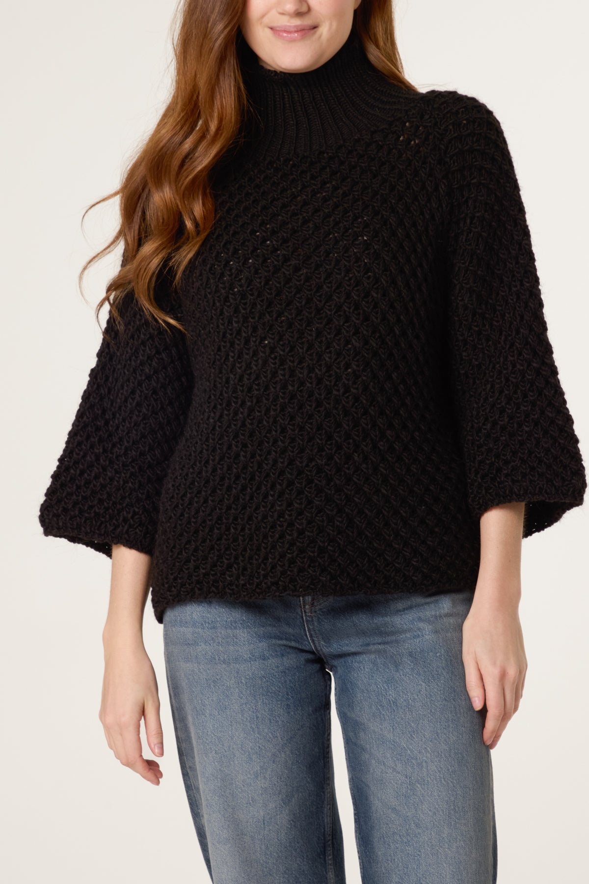 High Neck Crochet Chunky Knit Jumper