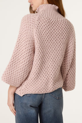 High Neck Crochet Chunky Knit Jumper