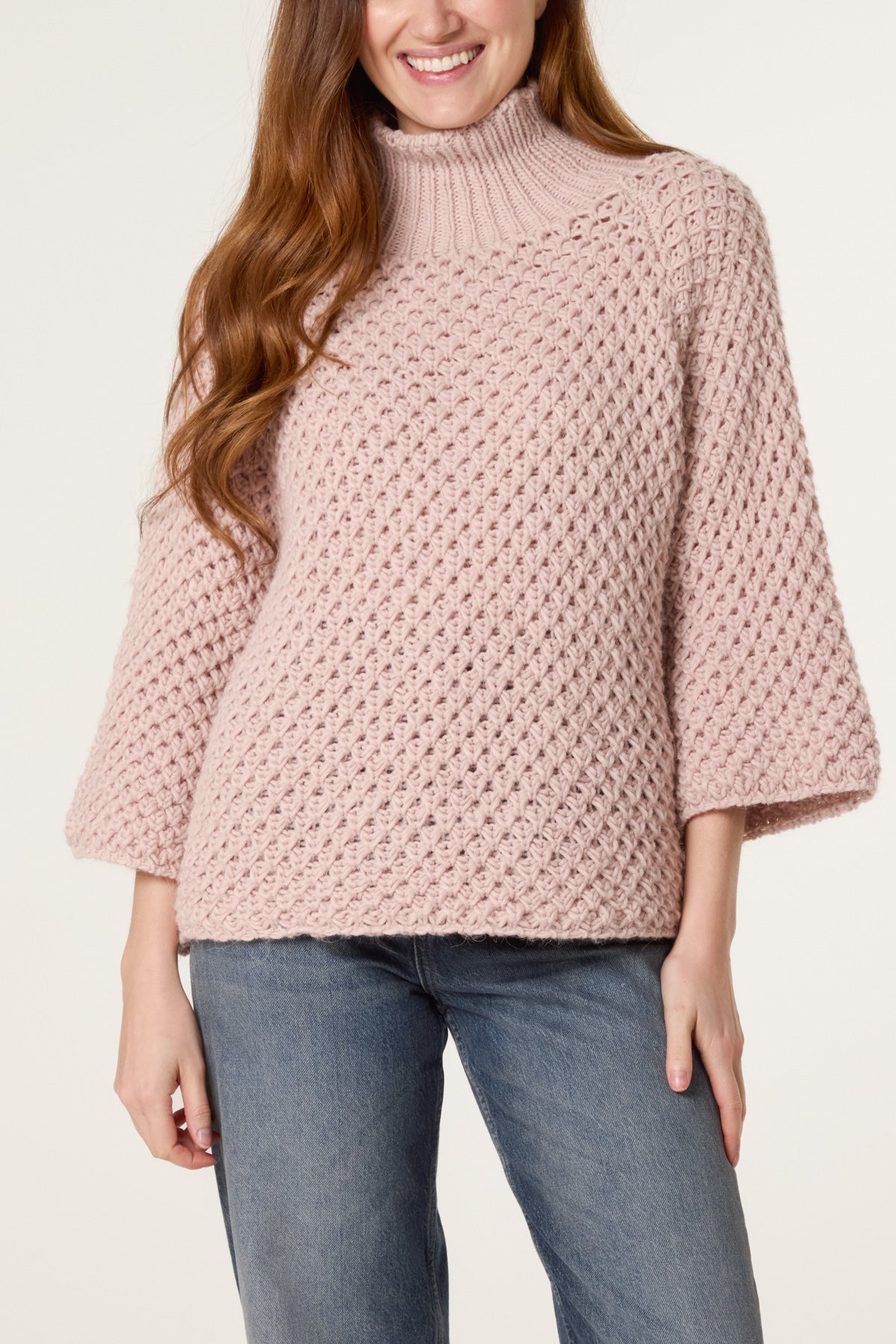 High Neck Crochet Chunky Knit Jumper