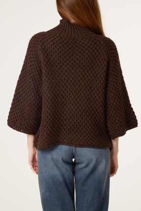 High Neck Crochet Chunky Knit Jumper