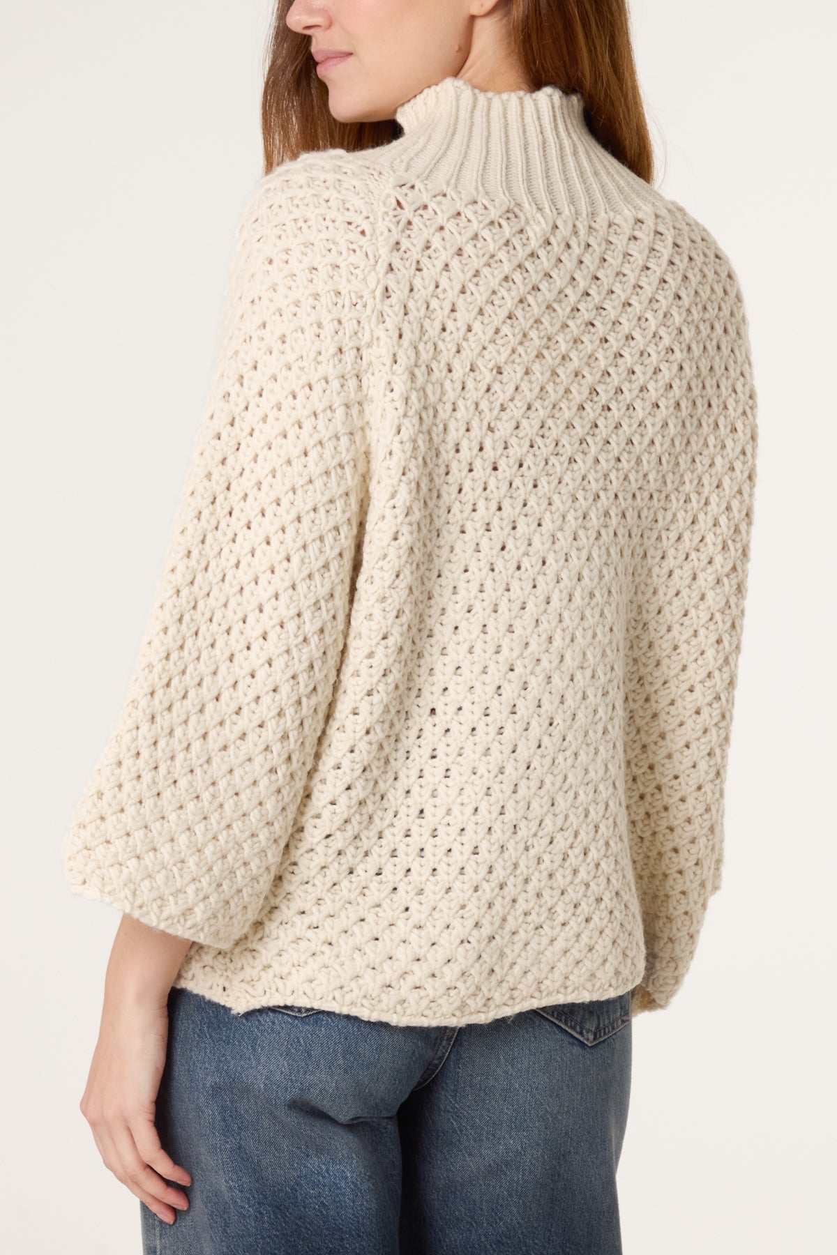 High Neck Crochet Chunky Knit Jumper