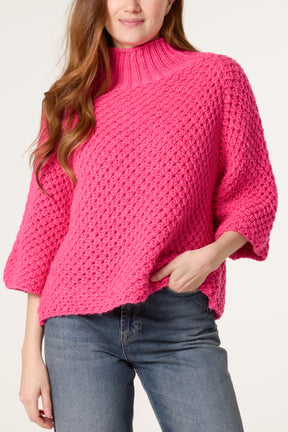 High Neck Crochet Chunky Knit Jumper