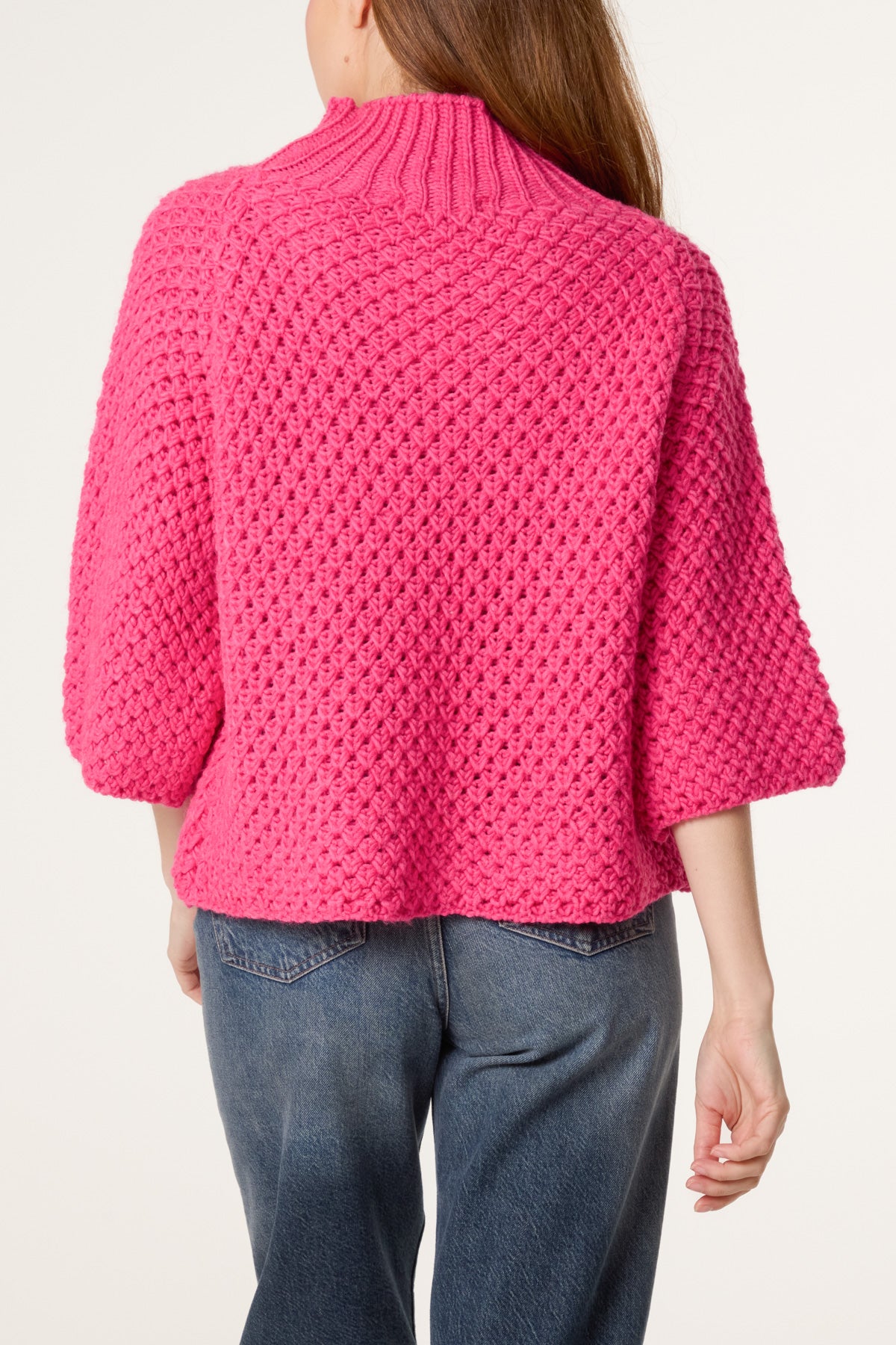 High Neck Crochet Chunky Knit Jumper