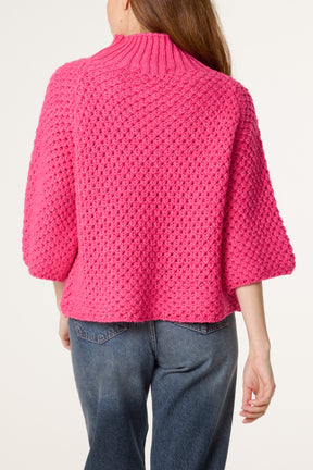 High Neck Crochet Chunky Knit Jumper