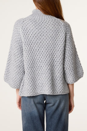 High Neck Crochet Chunky Knit Jumper