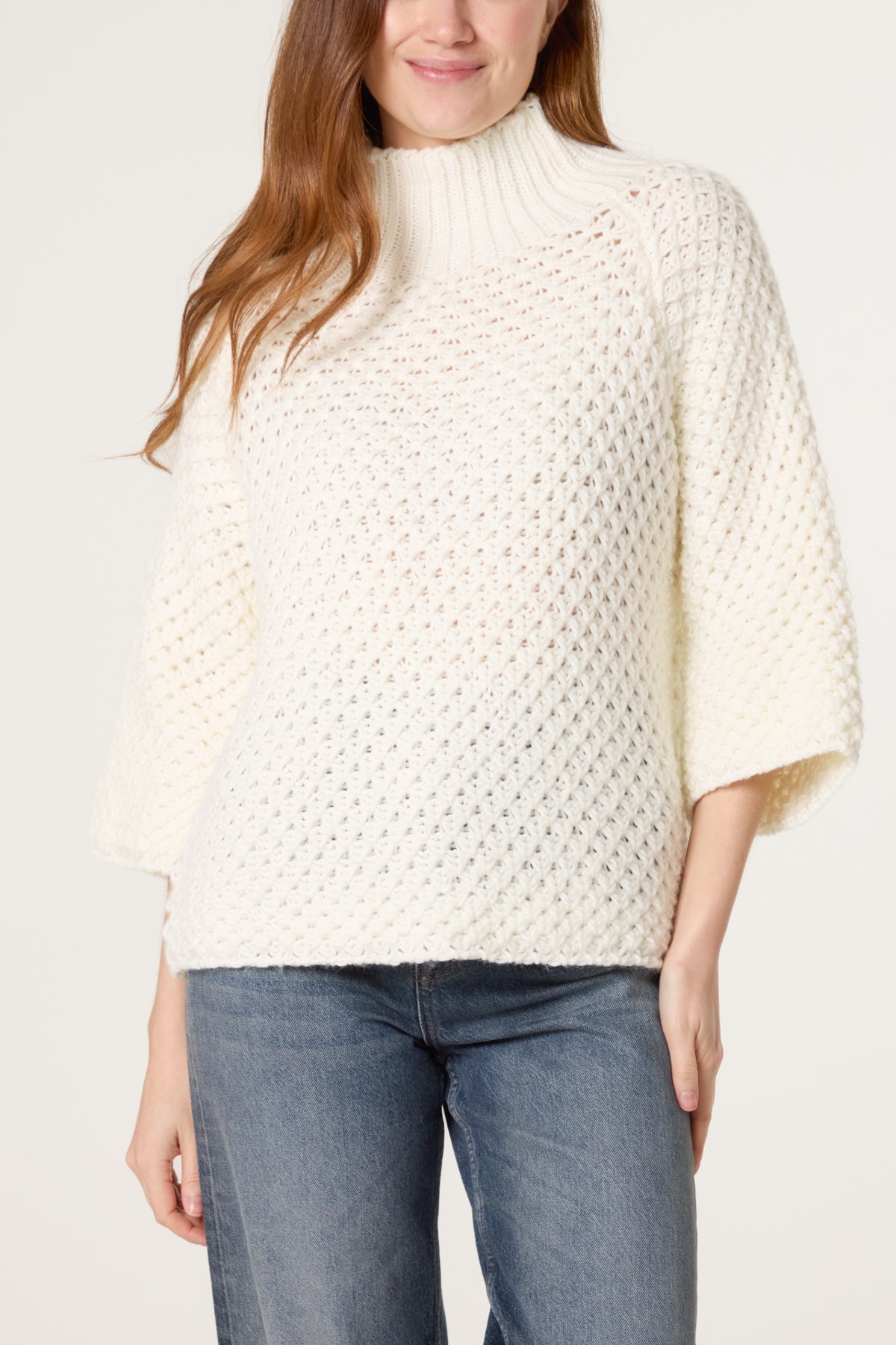 High Neck Crochet Chunky Knit Jumper