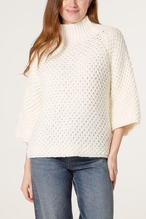 High Neck Crochet Chunky Knit Jumper