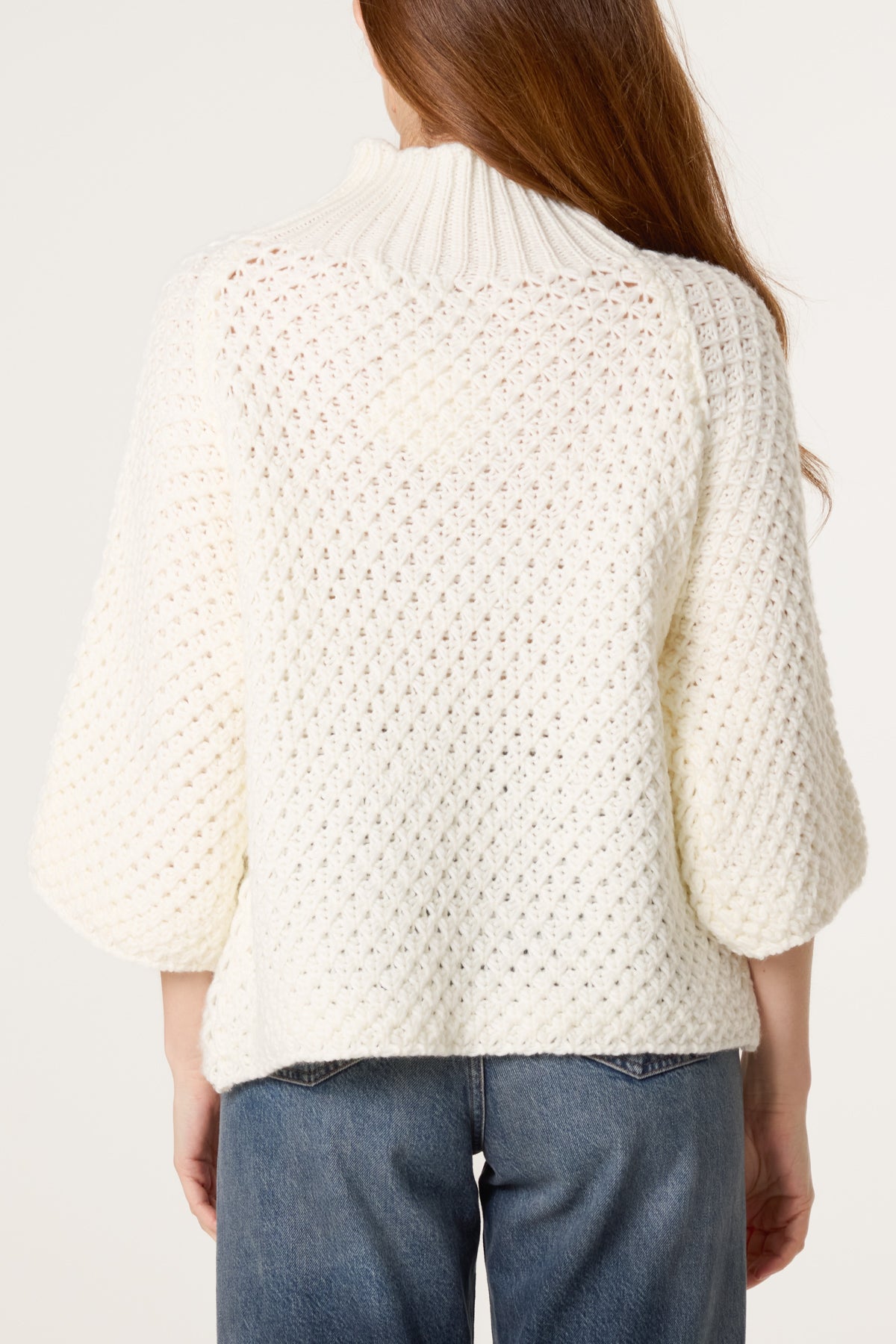 High Neck Crochet Chunky Knit Jumper