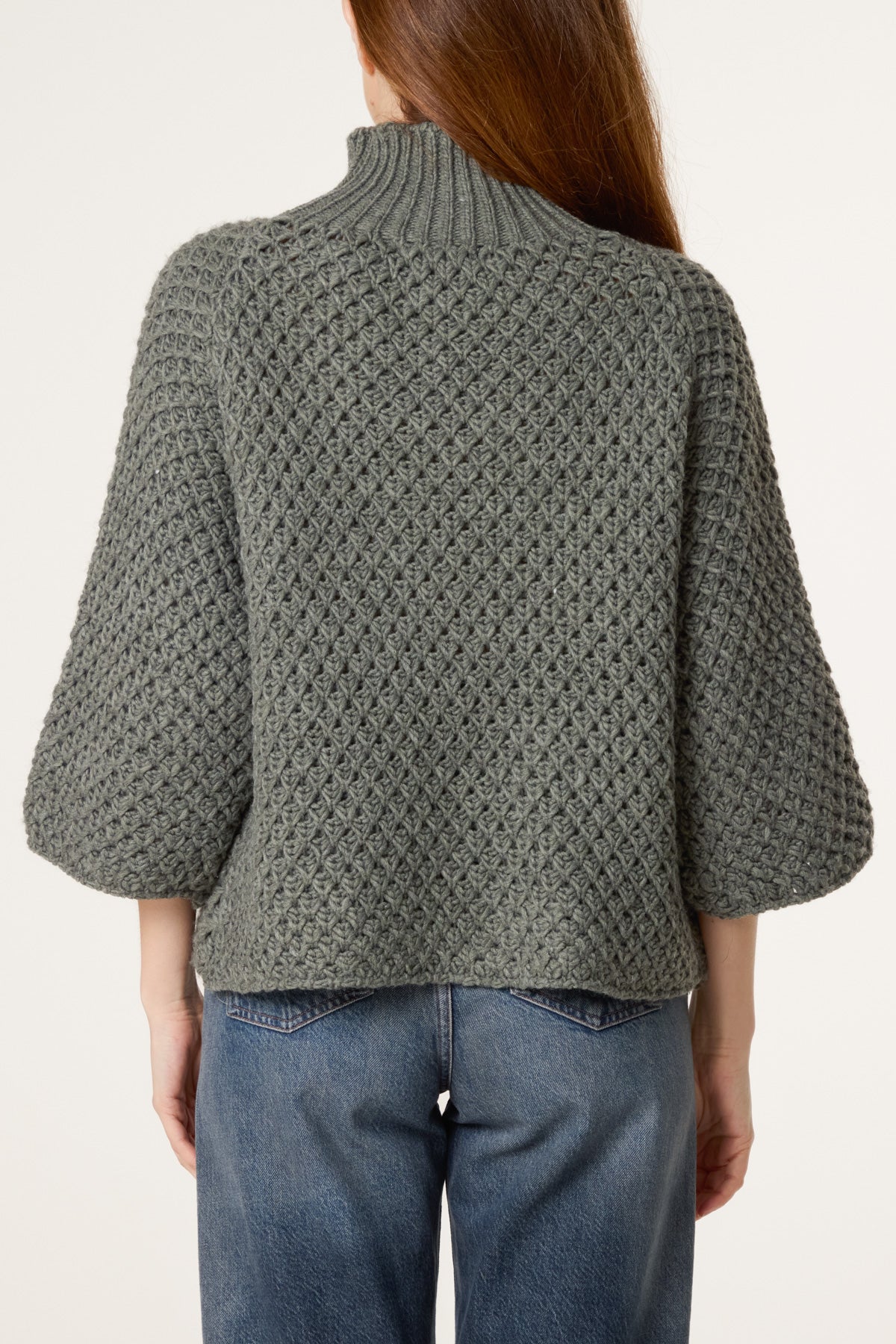 High Neck Crochet Chunky Knit Jumper