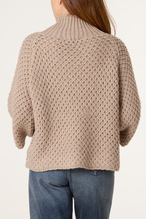 High Neck Crochet Chunky Knit Jumper