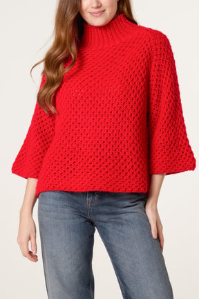 High Neck Crochet Chunky Knit Jumper