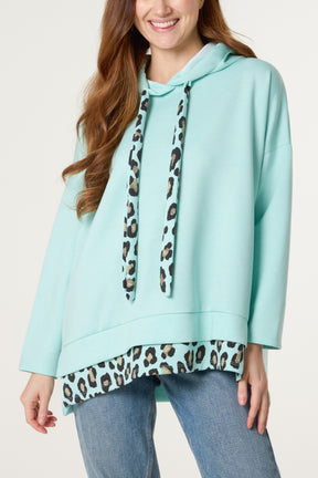 Leopard Trim Hooded Sweatshirt