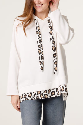 Leopard Trim Hooded Sweatshirt