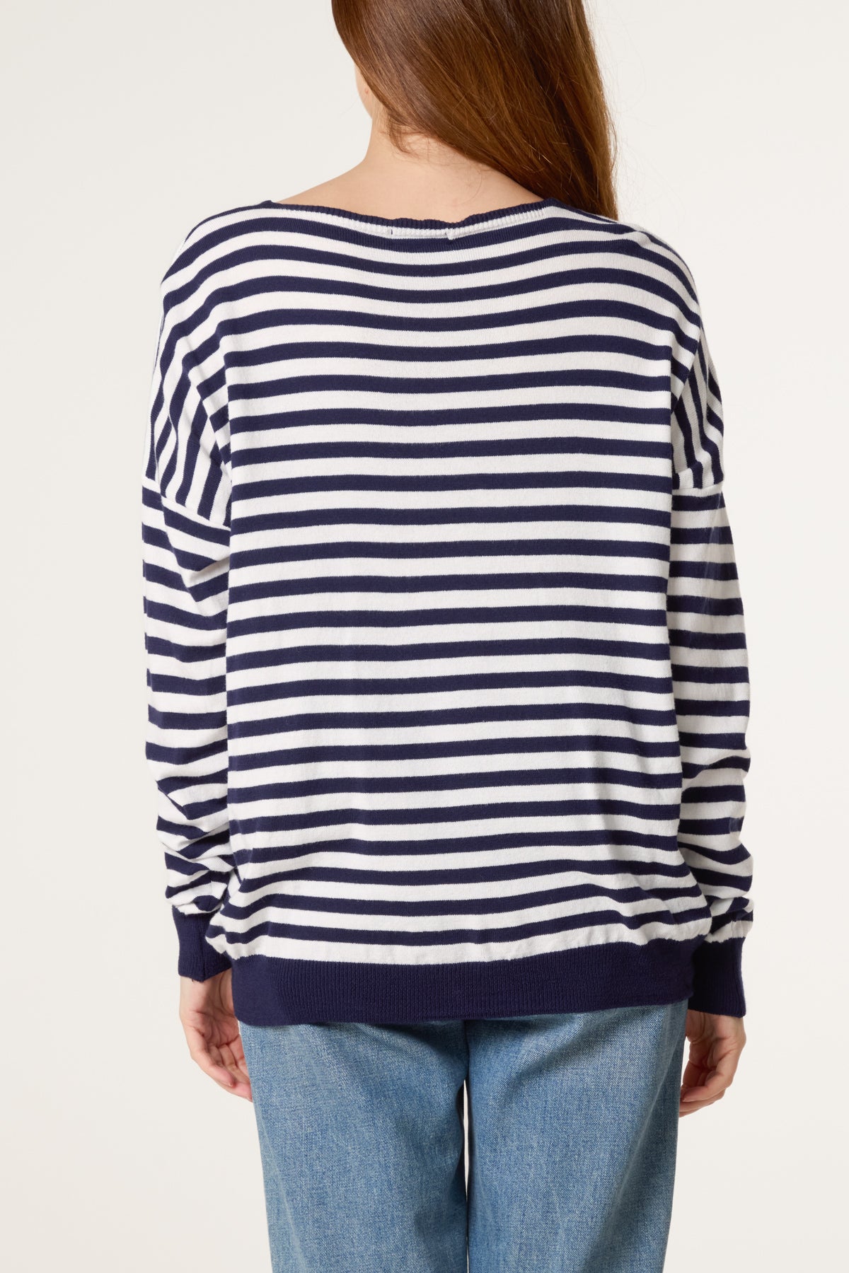 V-Neck Wool Blend Stripe Fine Knit