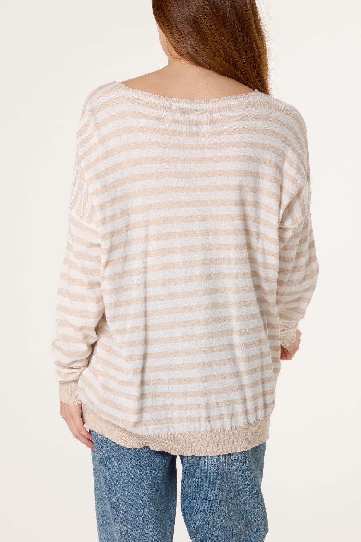 V-Neck Wool Blend Stripe Fine Knit