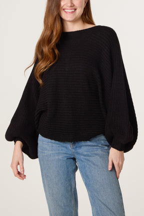 Back Bow Batwing Ribbed Knit Jumper