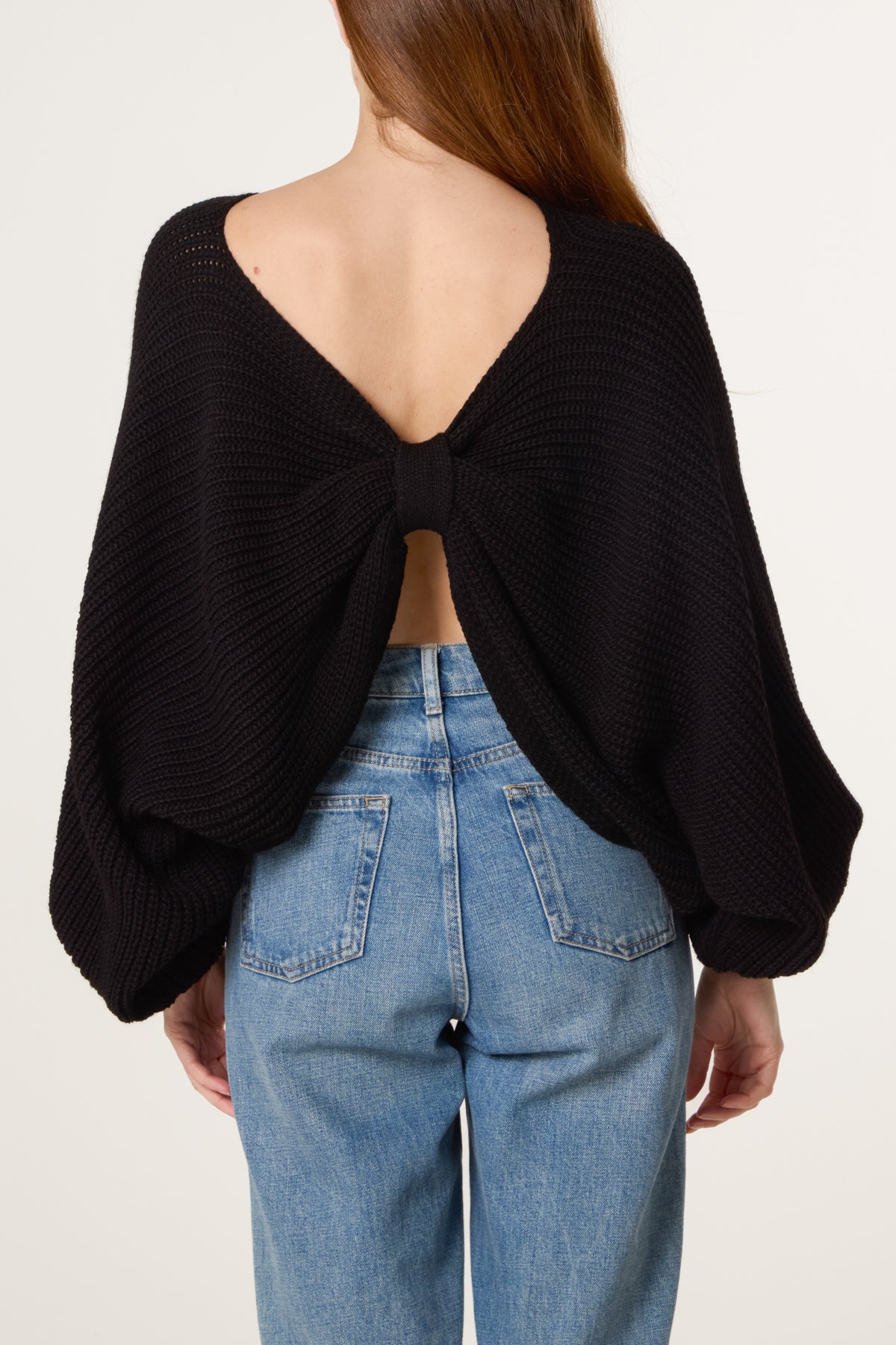 Back Bow Batwing Ribbed Knit Jumper