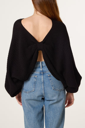 Back Bow Batwing Ribbed Knit Jumper