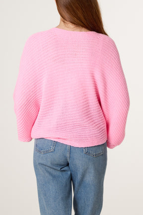 Back Bow Batwing Ribbed Knit Jumper